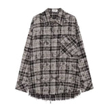 fits for guys Spring and Autumn Retro American Plaid Long-Sleeved Shirt Frayed Design Men's Loose Niche Shirt Jacket Jacket