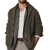 mens winter fashion Autumn and Winter New Sweater Army Green Lapel Long Sleeve Knitted Sweater Coat 