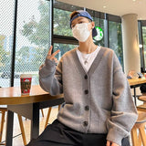 90s streetwear Knitted Cardigan Coat Men's Autumn Lazy V-neck Sweater Oversize Korean Style Loose Top