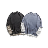 mens fashion Early Autumn OOTD Japanese Style Loose Fake Two-Piece Patch Bottoming Shirt Trendy Campus Style Pullover Sweater for Men