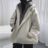 ITOOH Winter Outfits 1980s fashion trends Youth Winter Solid Color Loose Men's Fake Two-Piece Cotton-Padded Jacket Hong Kong Style Thick Warm Hooded Cotton-Padded Coat ITOOH Winter Outfits