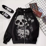 grunge dti 2024 New Cardigan Sweater Dark Skull Casual American Zipper Men's Style Hoodie Black Trendy Black Coat