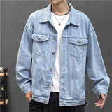 90s fashion men Autumn Solid Color Men's Denim Clothing Couple Wear Loose Jacket Young Students plus Size Denim Jacket Men