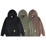 winter outfits men Washed Old Embroidery Kaha T Special Classic Small Logo Embroidery Terry Hooded Sweater