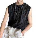 masc outfits Black Hollow Lace Vest Niche Design Loose Sleeveless T-shirt for Men and Women