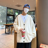 90s streetwear Knitted Cardigan Coat Men's Autumn Lazy V-neck Sweater Oversize Korean Style Loose Top