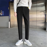 classy outfits men Autumn and Winter Woolen Pants Men's Straight Cropped Casual Pants Korean Winter Brushed Thickened Trousers Woolen Small Suit Pants Men