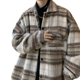 black men fashion urban Chanel Style Thickened Woolen Coat Men's Autumn and Winter Design Fashion Brand Loose Warm Plaid Jacket Stand Collar Cotton-Padded Jacket