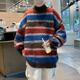 sweater Striped Half Turtleneck Sweater Men's and Women's Japanese and Korean Autumn and Winter New Lazy Style Coat Blue Cattle Color Matching Knitted Top Coat