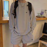 guys clothing styles Waffle American Sweater Suit Long-Sleeved T-shirt Boys Summer Thin Shorts Two-Piece Suit Men's Clothing Matching a Set