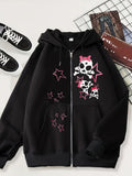 grunge dti 2024 New Cardigan Sweater Dark Skull Casual American Zipper Men's Style Hoodie Black Trendy Black Coat