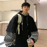 ITOOH Winter Outfits aelfric eden hoodie Fake Two-Piece Sweater Men's Spring Korean Harajuku Style Loose Plaid Stitching Trendy Ins Hooded Jacket ITOOH Winter Outfits