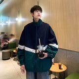 winter outfits men Men's and Women's American-Style Retro Color Matching Windproof Jacket Men's Spring and Autumn Loose Stand Collar Sports Jacket Top