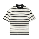 boy outfits 2024 Summer New Japanese Retro Striped T-shirt Men's and Women's Small Neckline Half Sleeve Couple Versatile Loose Top Fashion