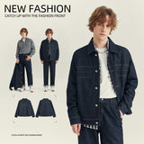 boy outfits Apo Men's Clothing | 2024 Autumn and Winter New Men's Denim Jacket Jacket High-Grade Loose Lapel Trendy Top