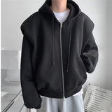 boy outfits Harajuku Style Trendy Loose Long Sleeve Shoulder Pad Hooded Sweater Men's Fashion Jacket Men's Ins High Street Casual