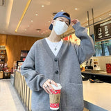 Itooh 90s streetwear Knitted Cardigan Coat Men's Autumn Lazy V-neck Sweater Oversize Korean Style Loose Top