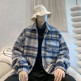 black men fashion urban Chanel Style Thickened Woolen Coat Men's Autumn and Winter Design Fashion Brand Loose Warm Plaid Jacket Stand Collar Cotton-Padded Jacket