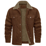 mens winter fashion Men's Autumn and Winter Men's Long-Sleeved Lapel Corduroy Fleece-lined Jacket Coat