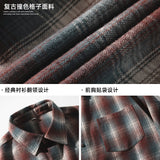 fall mens outfits American Retro Plaid Shirt Men's Autumn New Lapel Patch Bag Design Couple Loose Long Sleeve Shirt Coat Women