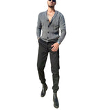 mens winter fashion Solid Color V-neck Cardigan Casual Coat Autumn and Winter Gray Knitted Cardigan Men's Button Sweater