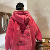 ITOOH Winter Outfits aelfric eden hoodie Graffiti 20G Sweater American High Street Men's Spring and Autumn Big Hat Washed Dirty Pink Oversize Top ITOOH Winter Outfits