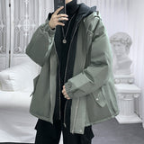 ITOOH Winter Outfits 1980s fashion trends Youth Winter Solid Color Loose Men's Fake Two-Piece Cotton-Padded Jacket Hong Kong Style Thick Warm Hooded Cotton-Padded Coat ITOOH Winter Outfits