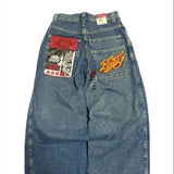 Itooh 90s streetwear Retro Street Fashion Brand Printed Hiphop Wide-Leg Straight Loose Jeans Men's Design Pants