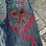 Itooh  High Street Instagram Retro Cross Pattern Printed Men Design Denim Shorts Instagram Fashion Versatile Y2K Pants gym shorts