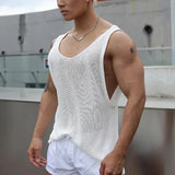 Itooh Hollow Out Breathable Vest Man Motion Wild Tank Tops Mesh Sexy Sleeveless Knit Top Muscular Sports Fitness Casual Men's Clothing