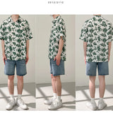 Itooh Summer Short Sleeved Shirt Men Fashion Printed Casual Shirt Men Streetwear Korean Loose Ice Silk Shirts Mens Hawaiian Shirt