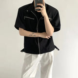 Itooh Korean Fashion Male Zipper Shirts Summer Trendy Casual Short Sleeved Tops New Male Solid Cardigan Stand Collar Functional Shirt