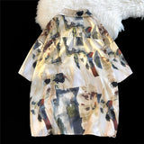 Itooh  2024 Abstract oil painting full print short sleeved floral shirt loose vintage men and women's summer thin style trend camisa