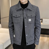 Itooh Spring Men's Slim Houndstooth Needle Wool Jacket Fashion New Handsome Trend Short Thick Lapel Jacket British Leisure Suit