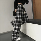 ITOOH Oversize Women Sweatpants Fashion Black Plaid Casual Pants Baggy Elastic Waist Pockets Student Unisex Hip Hop Loose Trousers