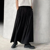 Itooh Japanese Men Pants Loose Wide Leg Trousers Fashion Samurai Culottes Male Dark Black All-Match High Waist Pantalon