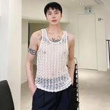 Itooh  Summer Men's Wear Hollowed Out Vest Basic Loose 2024 Solid Color Round Neck Sleeveless T-shirt Male Tank Tops Korea Fashion