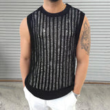 Itooh Hip Hop Mens Slim Tank Tops Knitted Crew Neck Sleeveless Casual Camisoles 2024 Summer Sexy Hollow Out See Through Knitting Vest