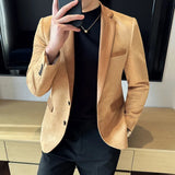 Itooh Suede Suit Jacket for Men Korean Fashion PU Splicing Casual Business Blazer Masculino Office Social Dress Coat Men Clothing