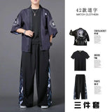 Itooh  Chinese Ancient Style Taoist Robe Summer Three Piece Suit Men's Taoist Robe Student Hanfu Trend Chinese Style Men's Ancient