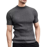 Itooh  2024 Spring Summer Casual Knit T Shirts For Men Solid Color Short-sleeved Slim Jumper Tops Mens Knitwear Fashion Mock Neck Tees