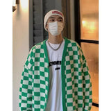 Itooh Checkerboard Plaid Sweater Knitted Sweater Boys Cardigan New Spring Autumn V-neck Trend College Coats Green Streetwear HomeWear