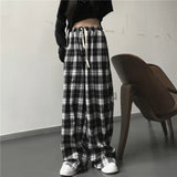 ITOOH Oversize Women Sweatpants Fashion Black Plaid Casual Pants Baggy Elastic Waist Pockets Student Unisex Hip Hop Loose Trousers