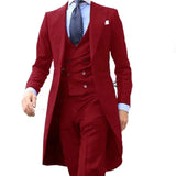 Itooh  Long Coat Italian Designs Men Suits Gentle Tuxedo Prom Blazer Custom 3 Pieces (Jacket+Vest+Pants)