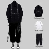 ITOOH Techwear Pant Sets Men Punk 3 Piece Outfits Black Cargo Pants Long Sleeve Shirts Korean Streetwear Hip Hop Spring