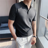 Itooh  New Summer Striped Knitted Short-Sleeved Polo Shirt Men's Slim-Fit Casual Business Party Beach Travel T-shirt Sizes S-4XL