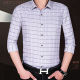 ITOOH Thin Long Sleeve Printed Shirt Men's Korean Slim Fit Plaid Shirt Casual Business Dress Shirts Fashion Striped Streetwear Tops