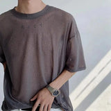 Itooh Summer Hollow Out T-shirt Men Fashion Perspective Short Sleeve Mesh Ice Silk Tops Men's Sexy T Shirts LGBT Round Collar Pullover