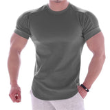 Itooh Men Summer T Shirts High Elastic Slim Fit Tshirt Men Quick-drying Curved Hem Mens T-Shirts Fitness T-Shirts Men Tops