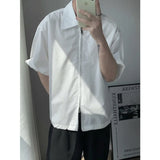 Itooh Summer Short Sleeved Shirt Men Fashion Oversized Zip Shirt Men Korean Loose Black White Dres Shirts Mens Ice Silk Shirt M-2XL